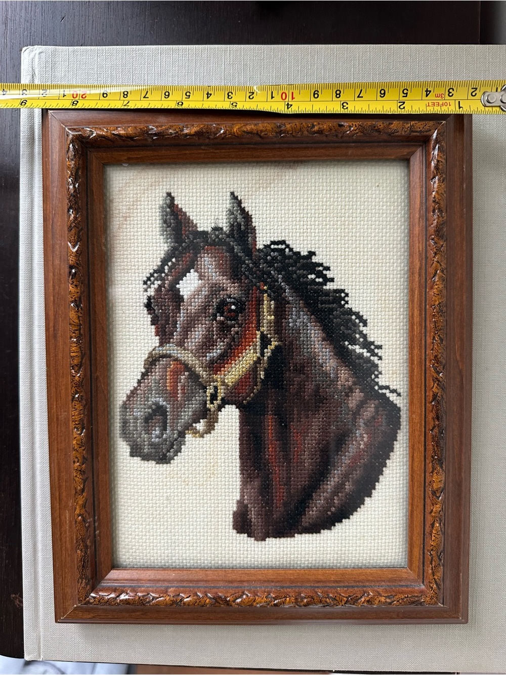 Vintage Framed Horse Needlepoint Wall Art Equestrian Needlework Folk Art Decor - Picture 6 of 8